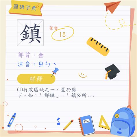 鎮 意思|漢字:鎮 (注音:ㄓㄣˋ,部首:金) 